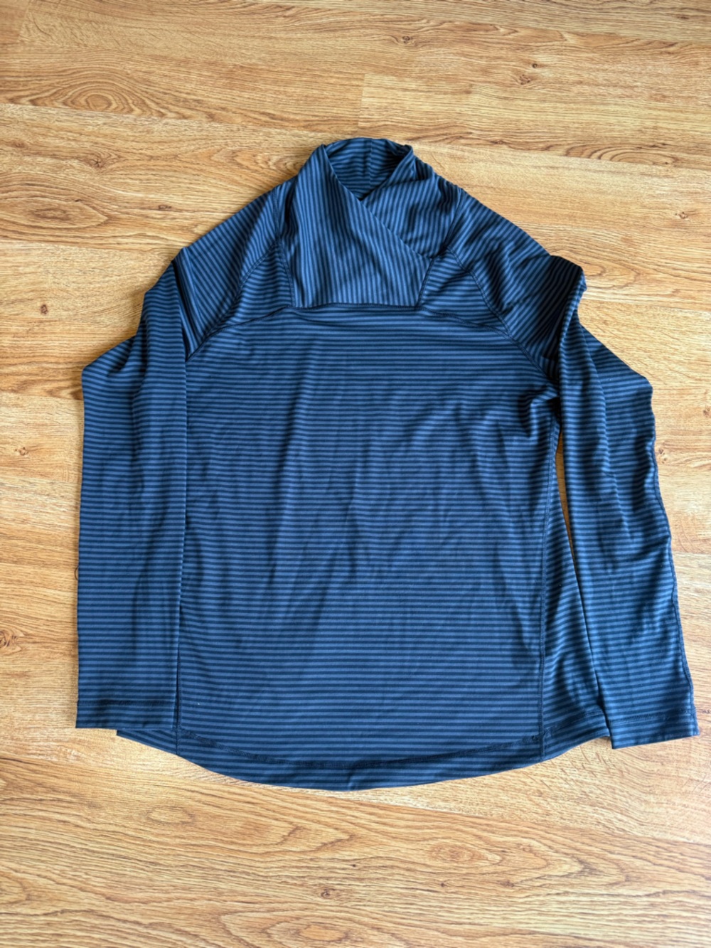 Striped Long Sleeve Top - Geay and Black, large